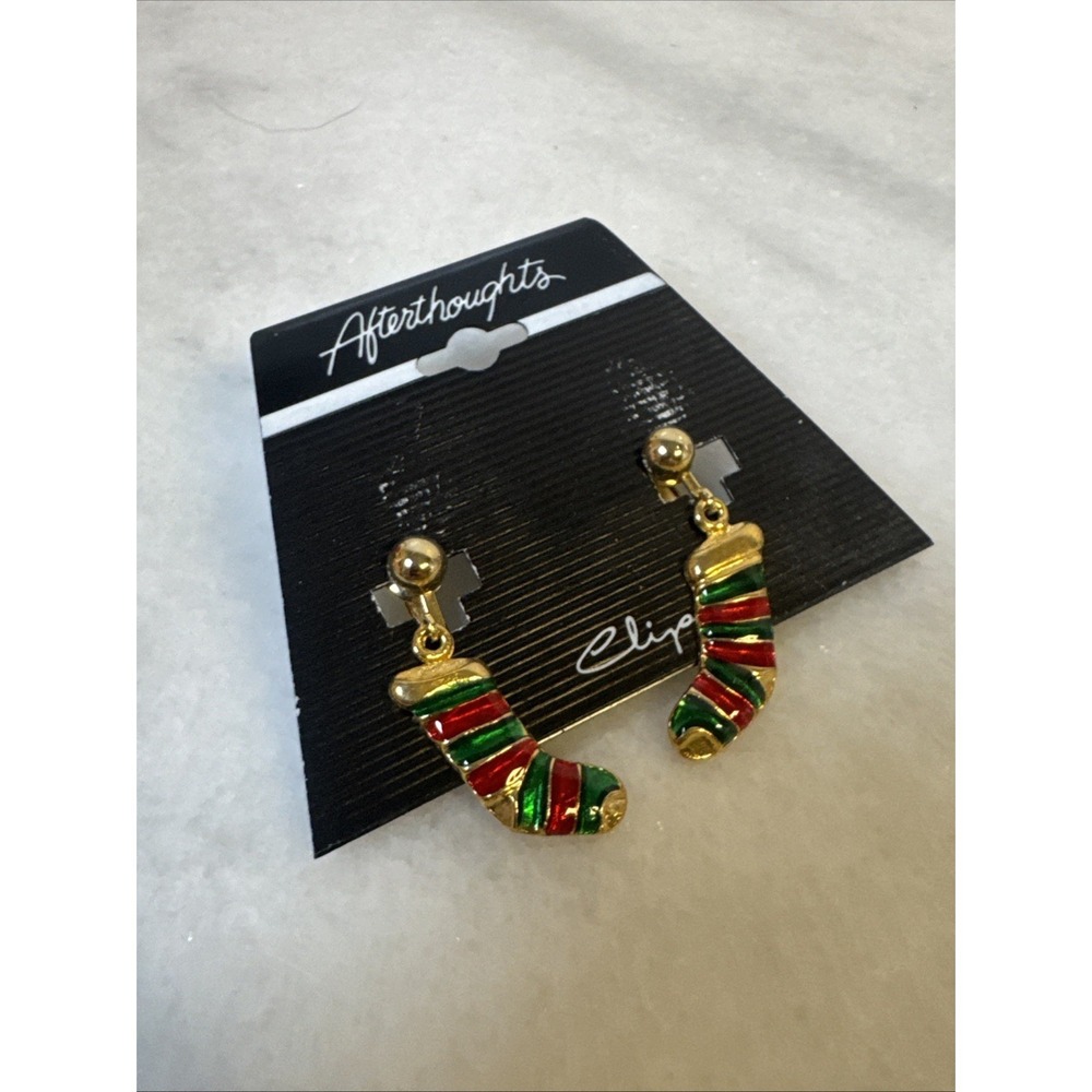 Vintage Afterthoughts Christmas stockings clip-on earrings